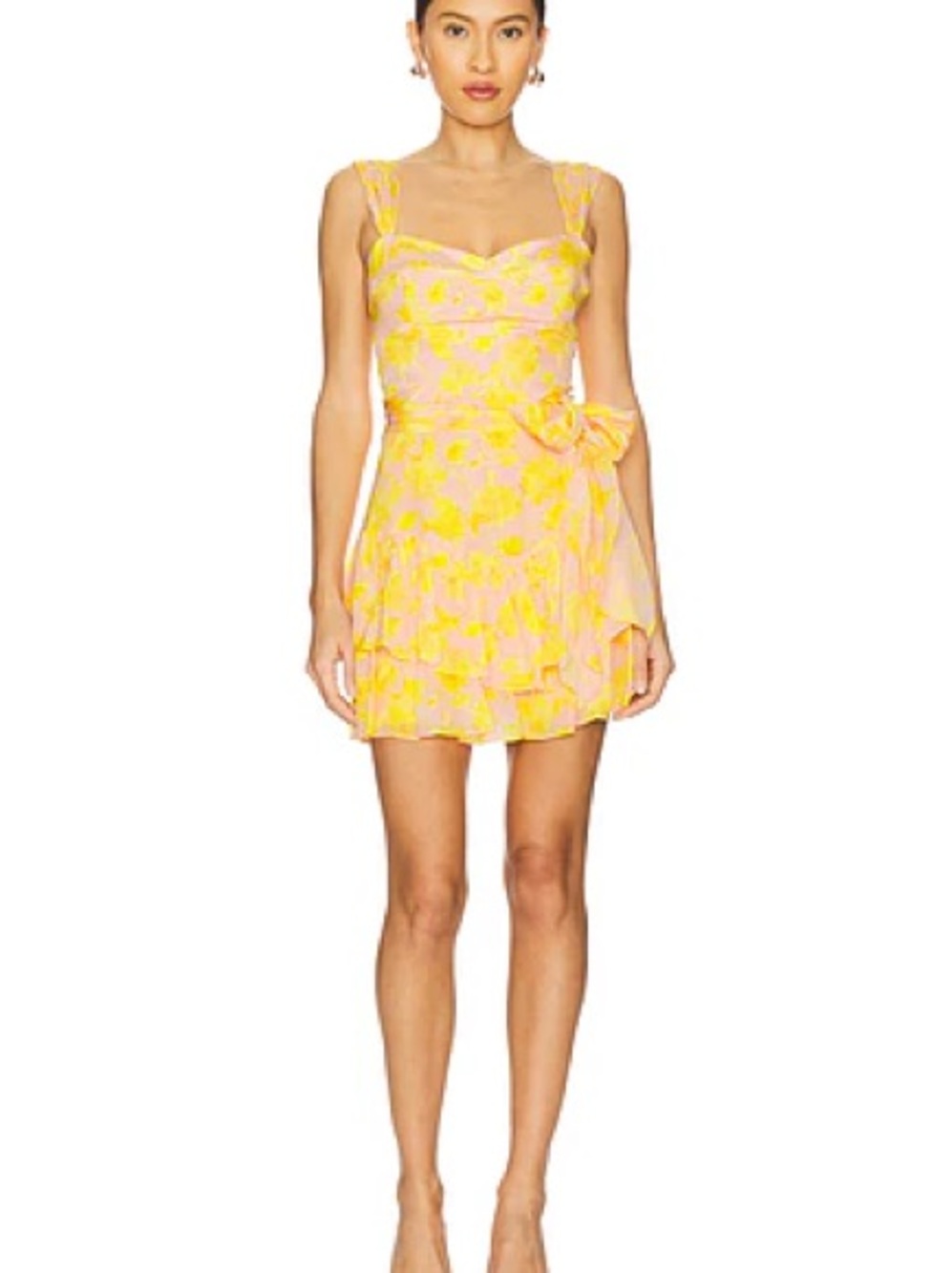 NWT ✨Amanda Uprichard Yellow Floral Tie-Waist Mini Romper Dress Kendra Skort - Picture 1 of 9